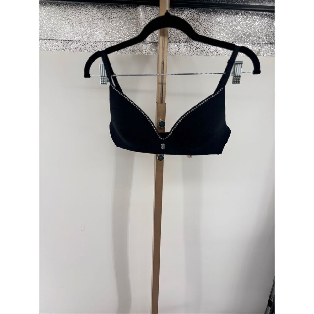 Victoria’s Secret T-Shirt Wireless Bra Rhinestone Trim 34C Black Bling